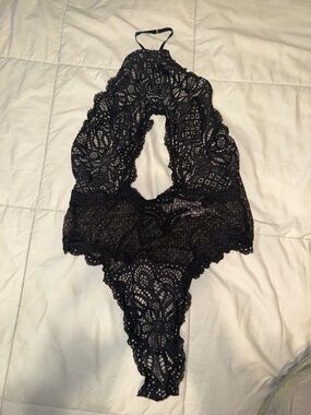 Victoria's Secret Black Lace Halter Teddy Bodysuit